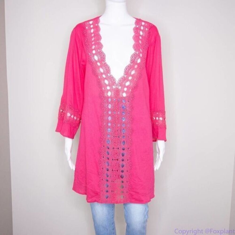 La Blanca pointelle cotton pink tunic, coverup size M‎ - Picture 3 of 16